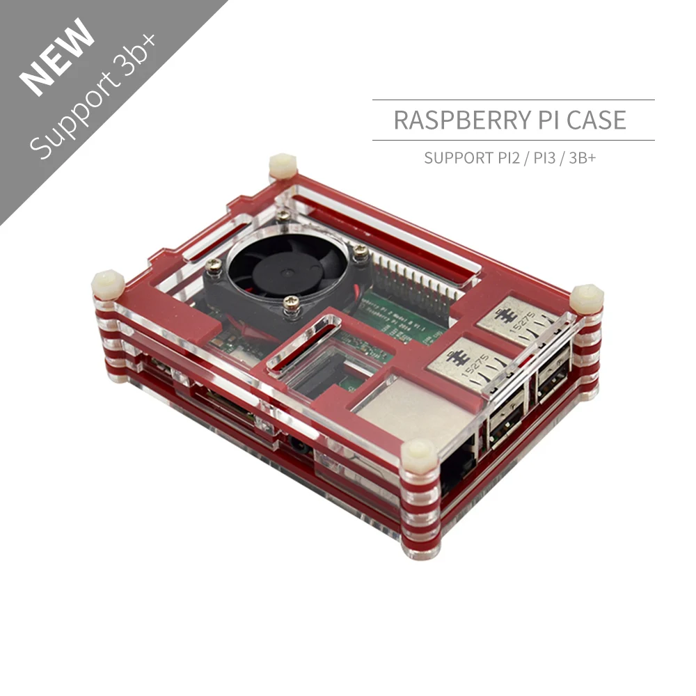 Чехол Raspberry Pi 3 для 2 B & + красная 9 слойная коробка с нарезкой вентилятор охлаждения
