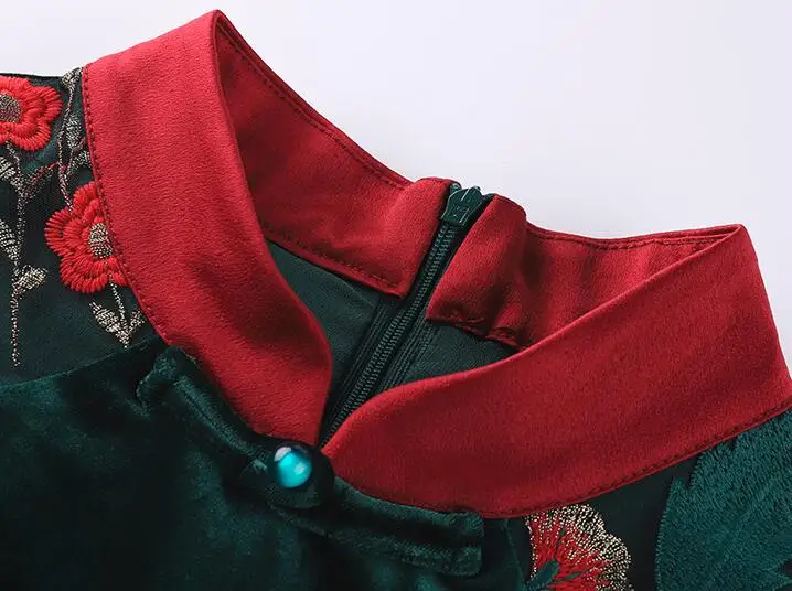 Осеннее новое бархатное платье в китайском ретро-стиле с вышивкой для мам