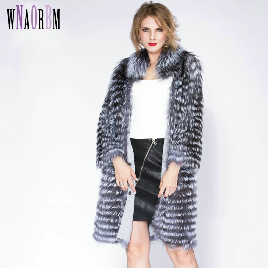 Sandbar Fur Wholesale Genuine Leather Real Fox Fur Sliver Fox Fur Women Coats Female natural color  Real Fox Fur