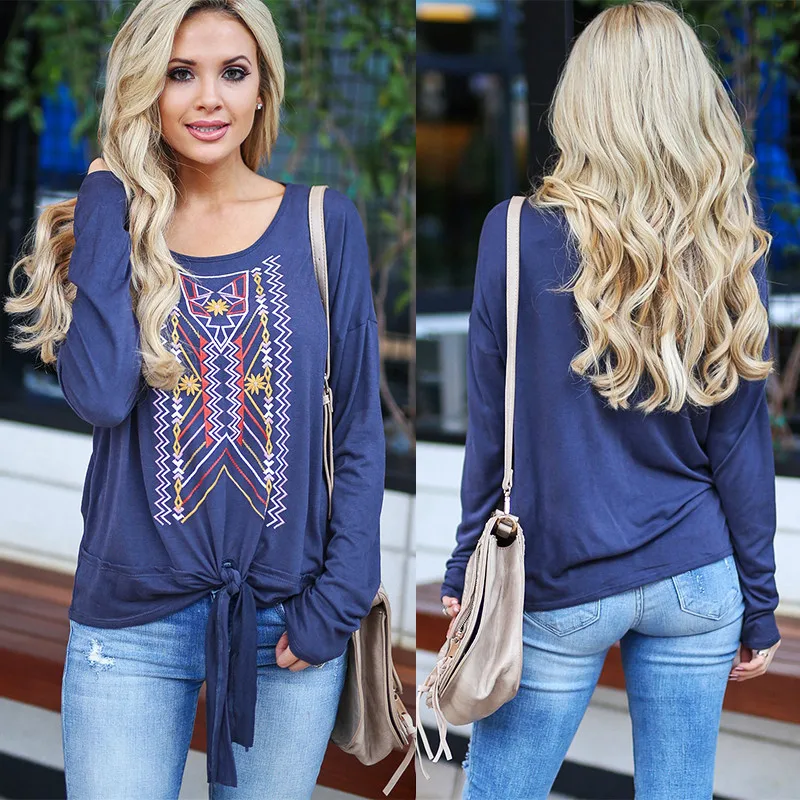 Boho Boheme Blouse Print Shirts Long Sleeve Women Clothes O Neck Chemisier Femme Bandage Blusas Camicia Donna Mujer De Moda 2019 |