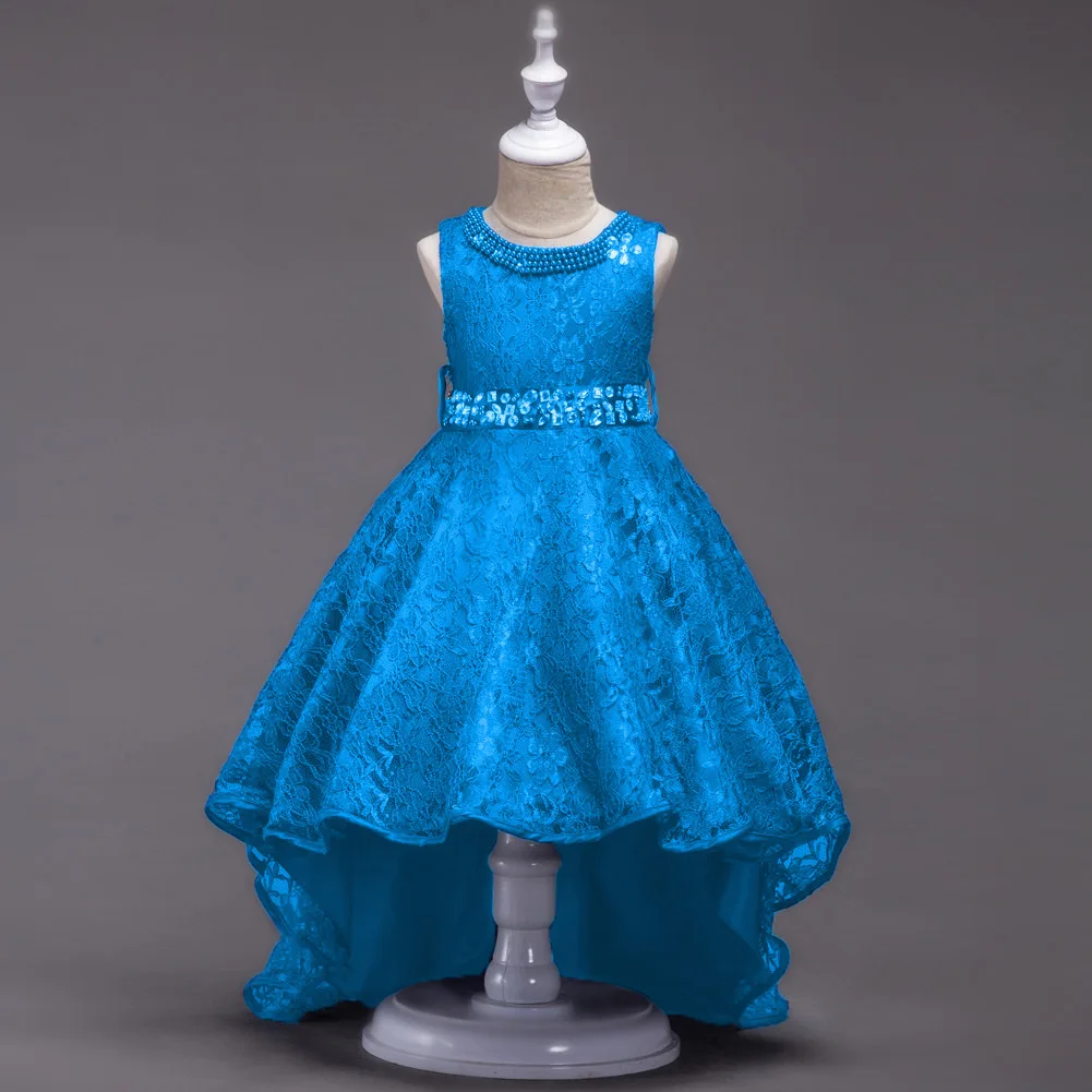 Fashion Elegant Red Sky Blue Wedding Clothing Children Flower Girls Dress Belt In Beads for Prom Party Evening Dresses Kids | Детская