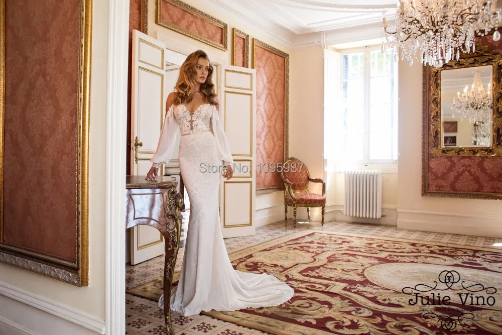 

Wedding Dresses Sweetheart neck mermaid Court-Train Bride Gowns Vestidso de Noiva Full Sleeve Off-shoulder Special Design XA0100