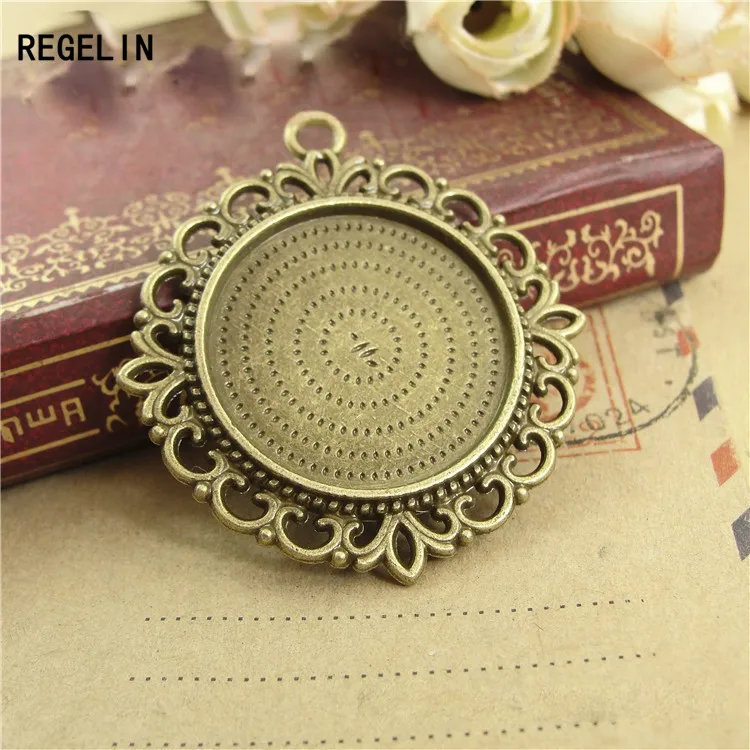 antique bronze REGELIN 10 шт./лот внутренняя 25 мм Двусторонняя Подвеска Установка Кабошон Камея пустая база лоток Diy ювелирных изделий - Цвет: antique bronze