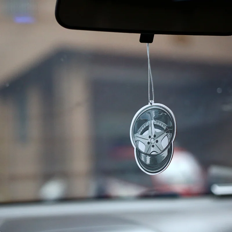 JDM СТИЛЬ автомобиля заднего вида Mirrow кулон освежитель воздуха, бумага поршень тормозной диск Nos турбо обод колеса амортизатор - Название цвета: Black Wheel Rim