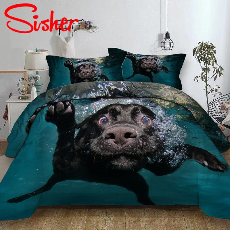 Sisher 3D Cartoon Bedding Sets Animal Dog Cat Print Duvet Cover Set Single Double Size Queen King Dekbedovertrek No Bed Sheet | Дом и сад