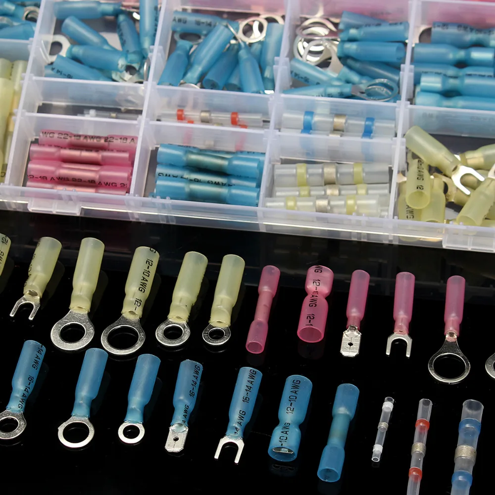 

New 260pcs Assorted Heat Shrink Tube Terminal Assorted Wire Connectors Butt Marine Ring Fork Spade Crimp Terminal Sleeve Cable