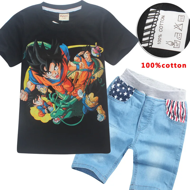 Dragon Ball мультфильм шаблон моды 2018 Лето Детская одежда из 100% хлопка для мальчиков