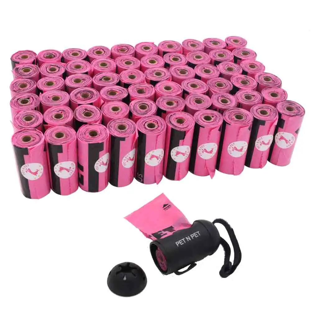 Pet N Pet-bolsas para excrementos de perro, suministros respetuosos con el medio ambiente, 60 rollos, 10 micras, desechos negros grandes, basura sin perfume de producto-1