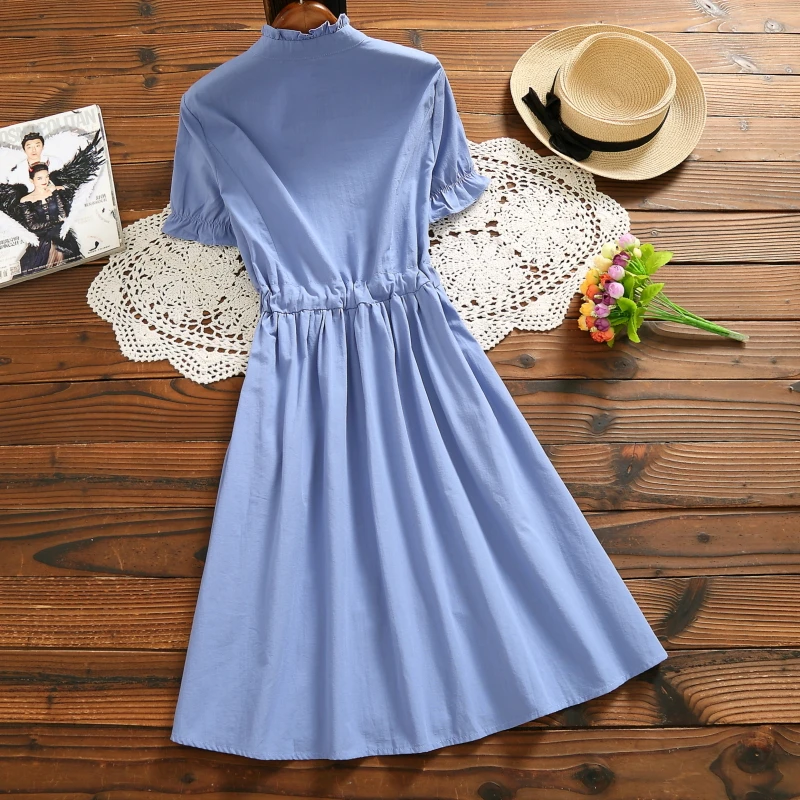 Japanese Mori Girl Dress Summer Clothes Women Short Sleeve Flower Embroidery Cotton Dresses | Женская одежда