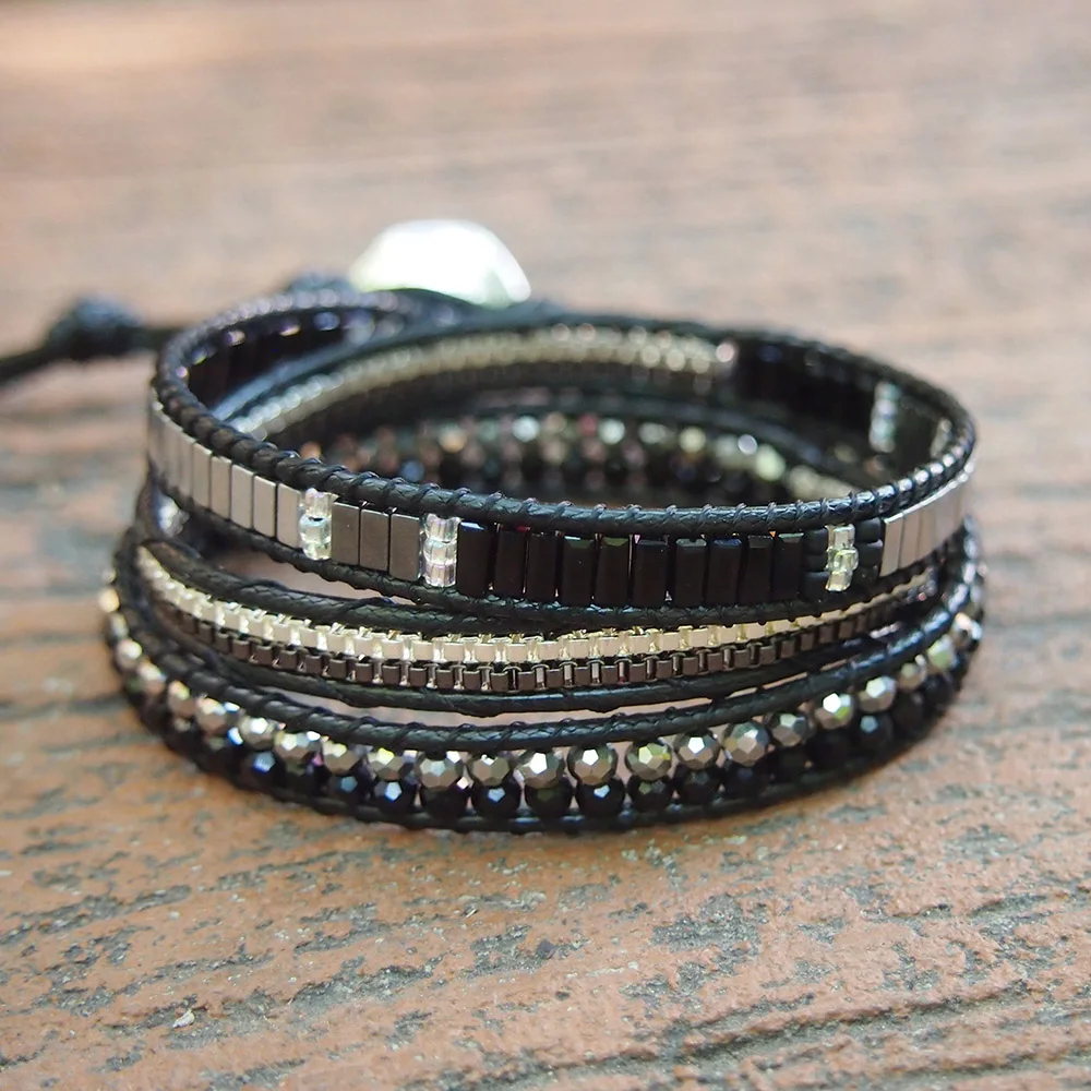 Boho унисекс черный кристалл Смешанная нержавеющая сталь коробка цепь Beadwork