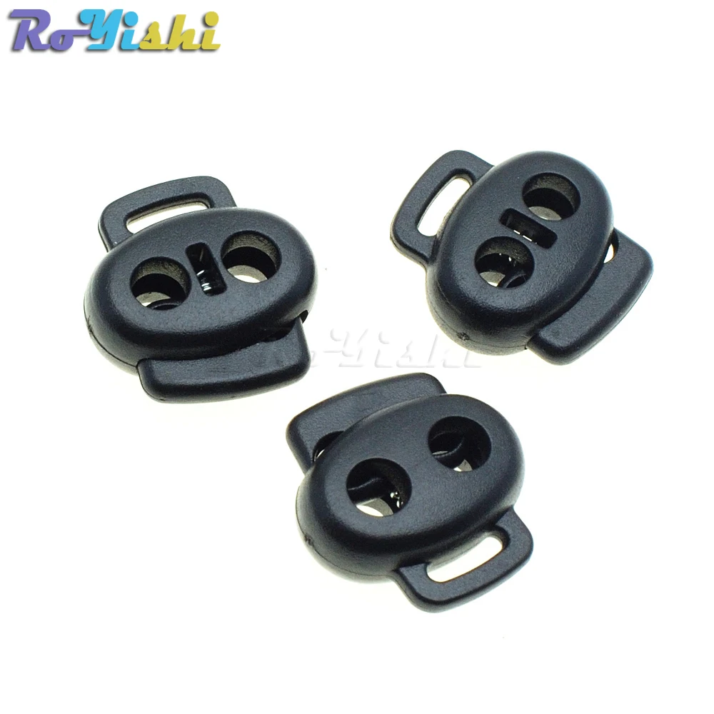 

10pcs/pack 2 Holes&Webbing Hole Cord Lock Stopper Plastic Toggle Clip Black