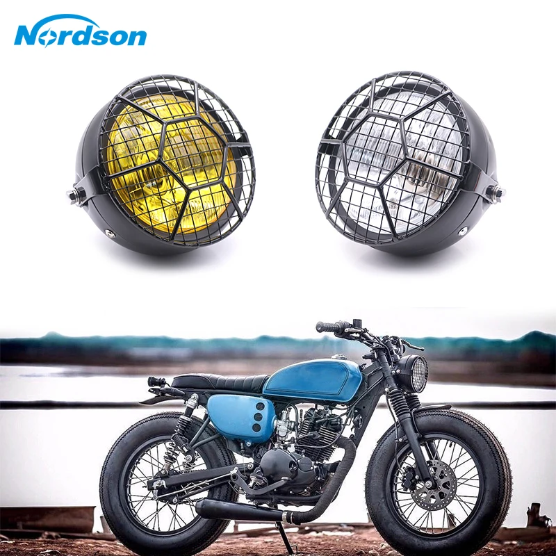 Фото Nordson черная Ретро мотоциклетная передняя фара металлическая сетка лампа набор