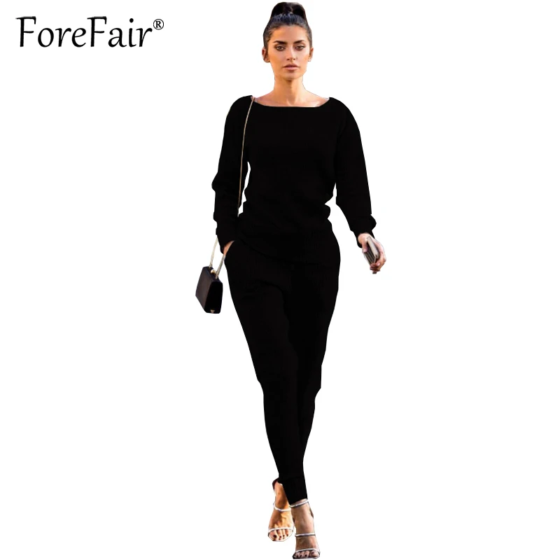

Forefair 2 Piece Sets Women Sportswear 2017 Knitted Cotton Tracksuits Casual Pullovers Long Pants Outfits