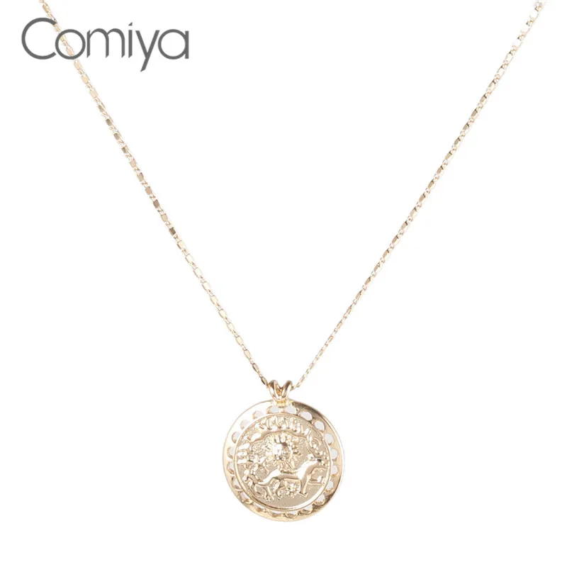Comiya Necklace For Women Choker Collare Gold Color Zinc Alloy Big Round Pendant Links Chain Fashion Mujer Korean Boho Necklaces | Украшения