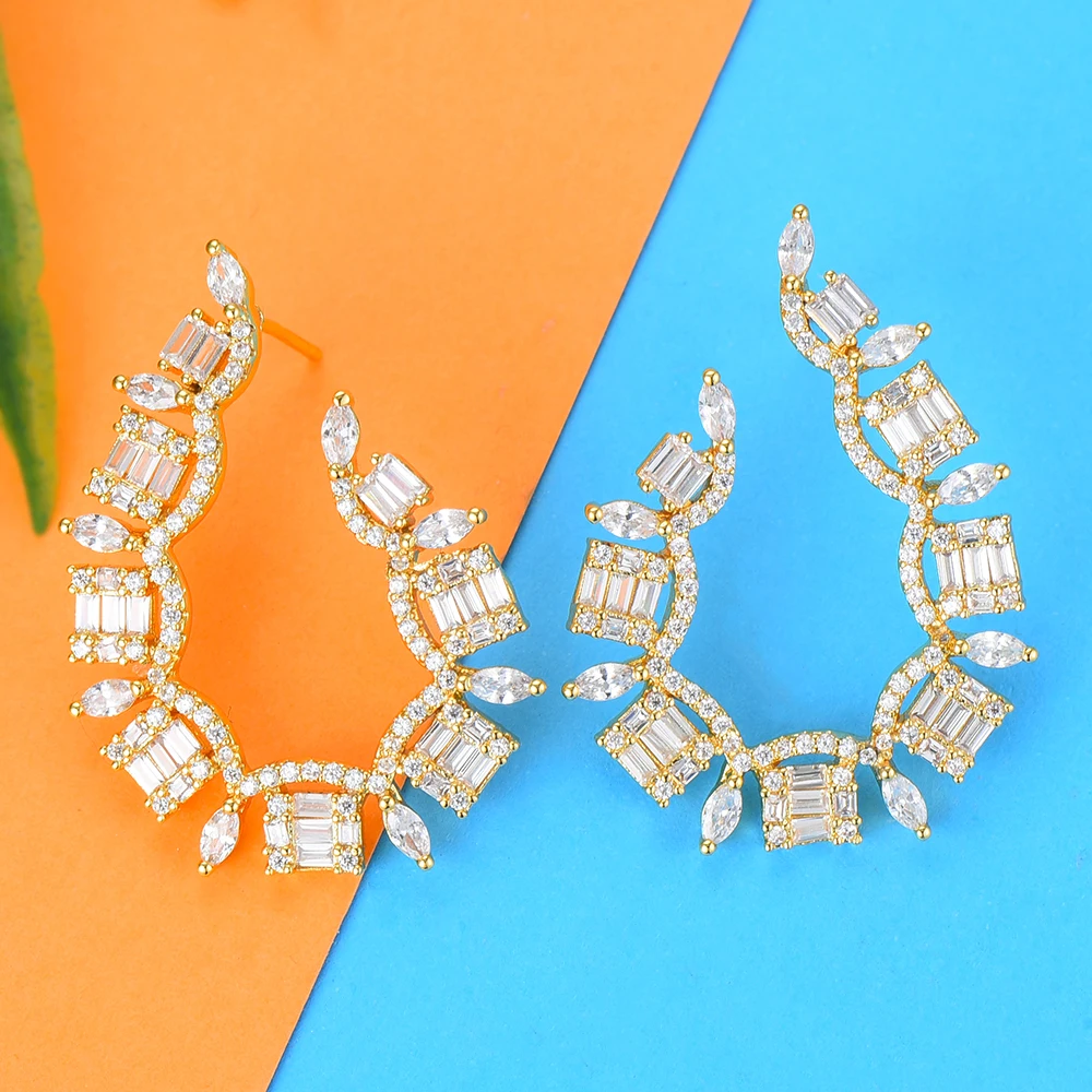 SisCathy 2019 Elegant Women Earrings Iregular Geometry Full Pave Cubic Zirconia Stud Statement Ear Party Accessories | Украшения и