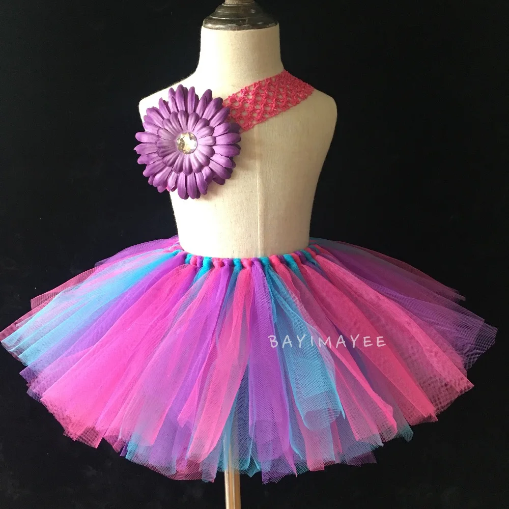 Разноцветные юбки-пачки для девочек с цветами детская пышная Тюлевая балетная