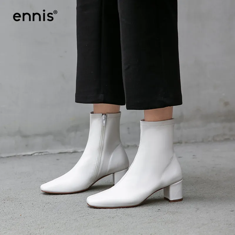 ENNIS/; ботинки из мягкой овечьей кожи; женские ботинки; женские ботильоны из натуральной кожи; белые туфли на массивном каблуке; цвет черный, коричневый; Новинка; A945