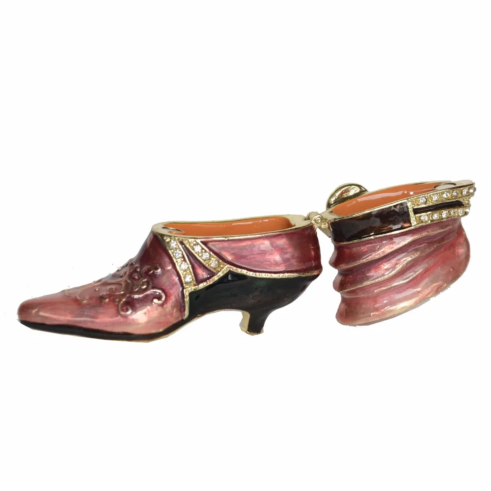 

Art Decor Vintage Style Lady Shoe Jewelry Trinket Box Pewter Home Decoration Crystal Bejeweled Collectible Creative Gifts