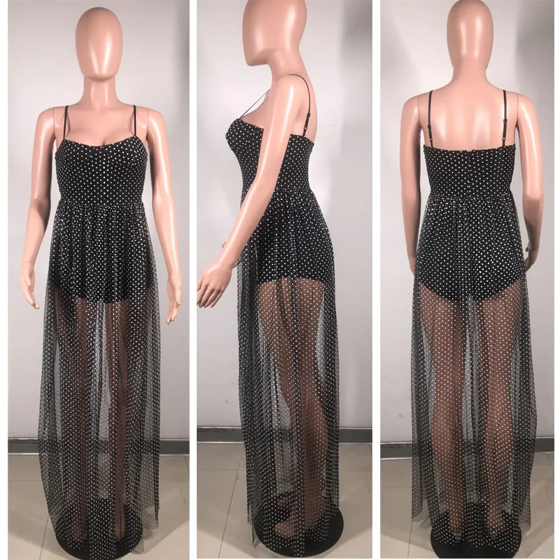 Элегантные из сетки в горошек на лето Для женщин макси длинное платье женское