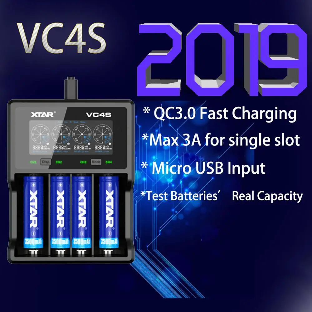 XTAR VC4S QC3.0 быстрой зарядки Макс 3A для одинарный слот относится к 3 6/3 7 v Li Ion