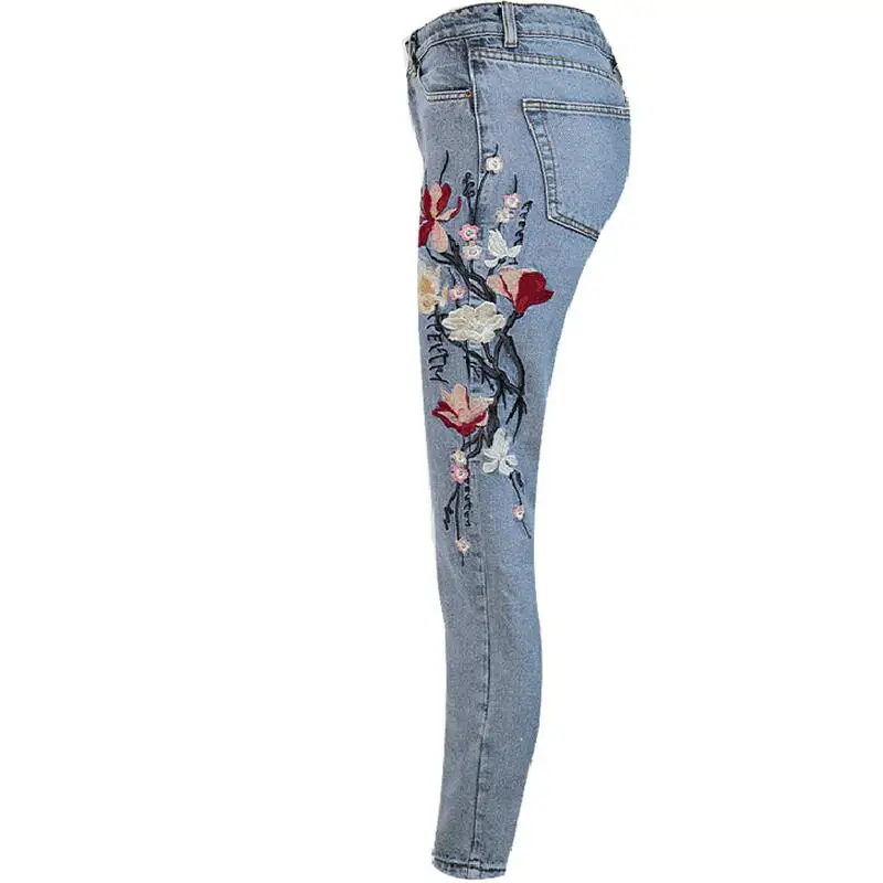 Vintage Denim Capri Embroidered Flowers Mom jeans Boyfriend Jeans with High Waist for Women's plus size | Женская одежда