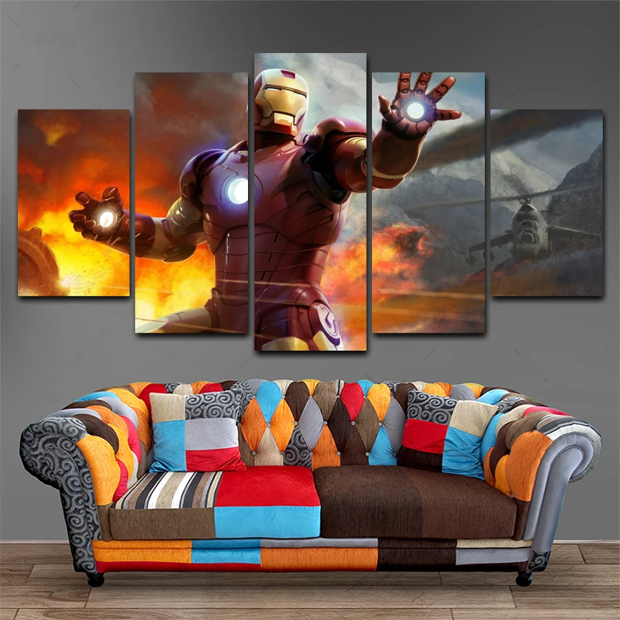 Дропшиппинг HD 5 Панель Холст Искусство мВ ironman огонь Живопись Домашний Декор