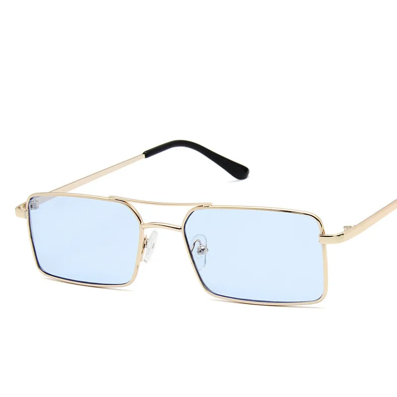 Gold Blue Металлические маленькие прямоугольные солнцезащитные очки для женщин Модные оттенки женские брендовые Oculos feminino коричневые линзы солнцезащитные очки для женщин - Цвет линз: Gold Blue