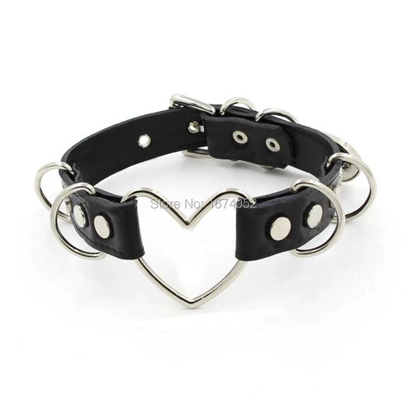 Кожаный чокер ручной работы в стиле панк-готика с большим сердцем 100% D