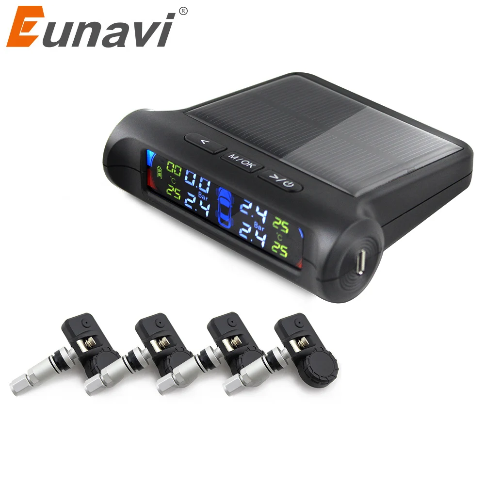 Eunavi новый черный Солнечный беспроводной светодиодный дисплей TPMS автомобильная