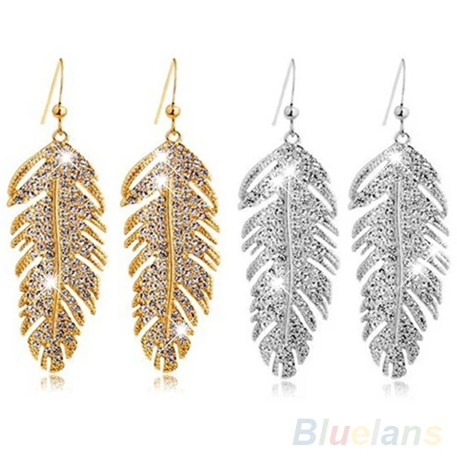 Женские серьги-подвески из сплава в стиле бохо со стразами и перьями 1P4R |