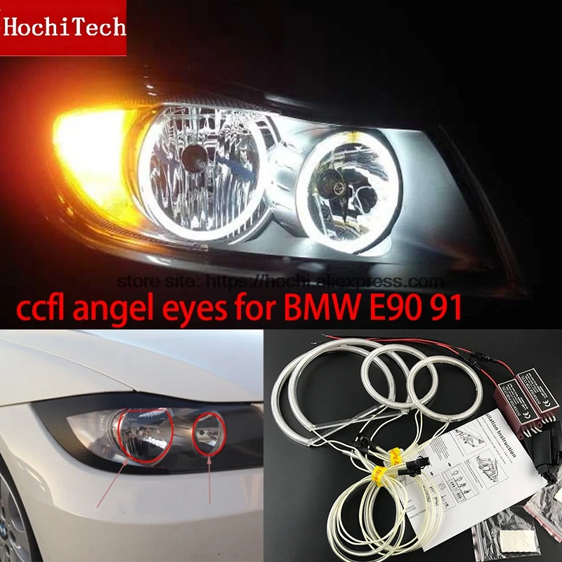 HochiTech-faro blanco CCFL de 6000K, Halo, Ojos de demonio, Kit de luz de Ojos de Ángel para BMW Serie 3, E90, E91, 05-08, faro halógeno