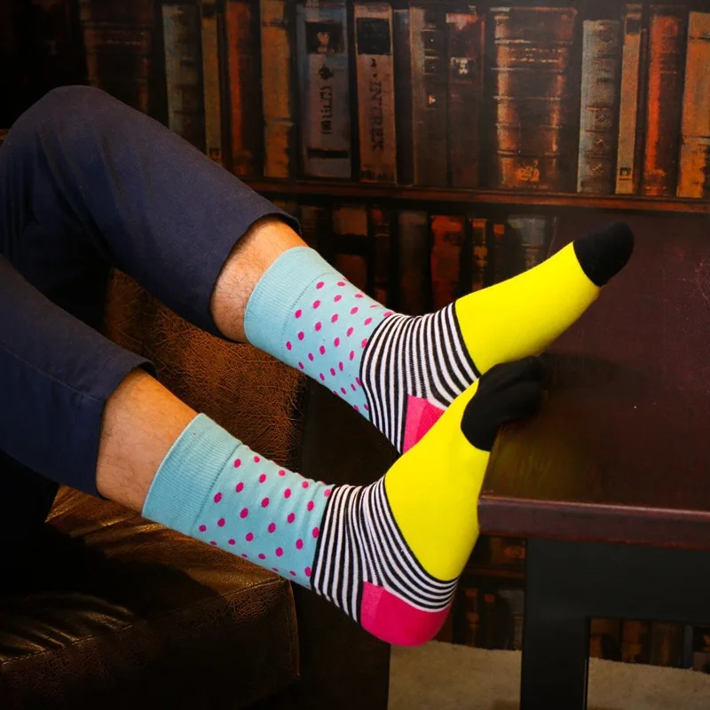 Jump Pioneer High Quality Mens Combed Cotton Socks Men's Casual Happy Fancy Socks Stripes Funny Cool Crew Socks Crazy Sox