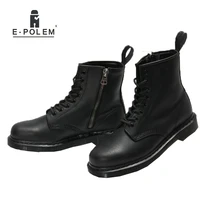 new england style tide fashion black genuine leather martin boots unisex brand motorcycle boots high upper ankle martin boots