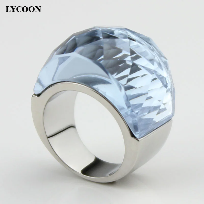 LYCOON 100% нержавеющая сталь 316L не меняющее цвет большое кристаллическое кольцо