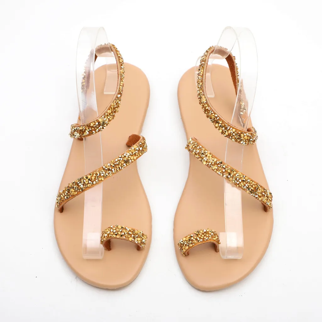 SAGACE/женские сандалии в римском стиле с открытым носком украшенные стразами Обувь