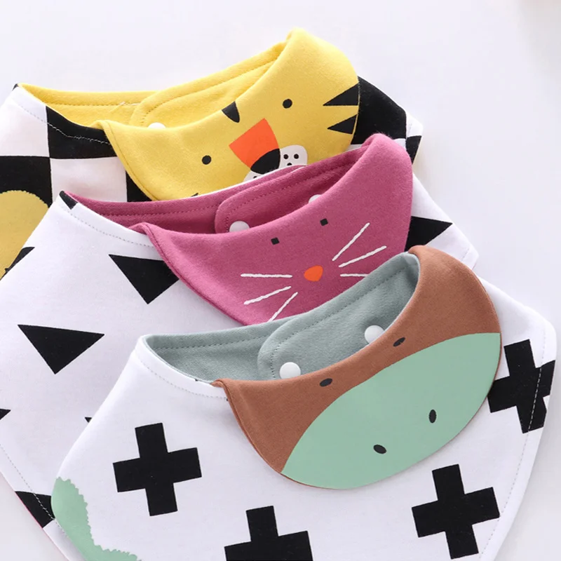 3 PCS Cute Baby Bibs Cat Cow Tiger Cartoon Cotton Soft Newborn Months Towel 3D Pattern Kids Trangle For Boy Girls | Детская одежда и