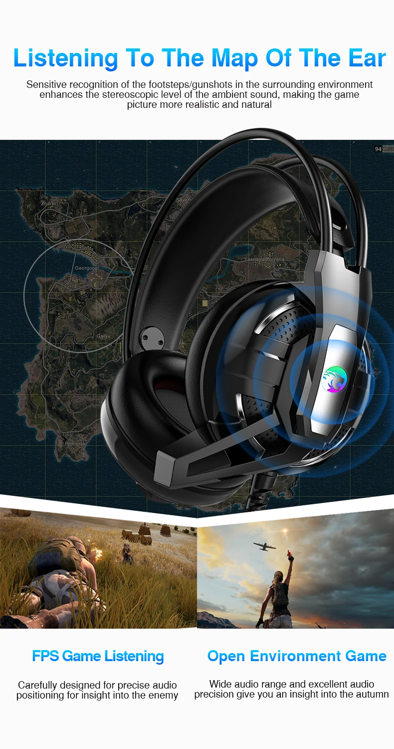 Игровые наушники для PS4, 7,1 каналов, стерео гарнитура с шумоподавлением и микрофоном для нового Xbox One/ноутбука/ПК, планшета