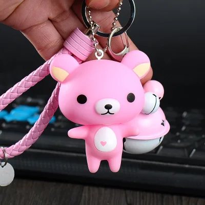Мультфильм Rilakkuma Медведь коричневый кролик животных мех помпоны брелок для женщин кожа брелок металлические брелки для ключей ключи от машины сумка Подвеска Шарм D92 - Цвет: 9