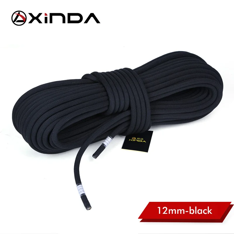 12mm-Black-10meter XINDA Кемпинг Скалолазание Веревка 12 мм статический канат диаметр высокопрочный шнур безопасности скалолазание оборудование выживания - Цвет: 12mm-Black-10meter