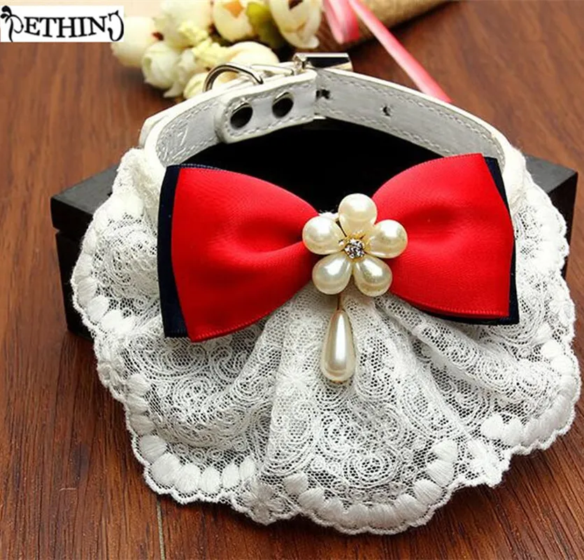 Ошейник для собак и щенков ETHIN белые кружевные нагрудники регулируемые кожаные