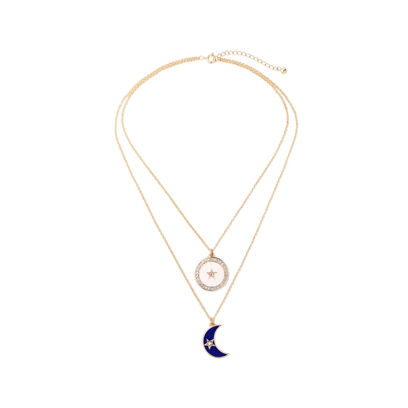 Романтический Творческий два Слои голубой эмалью Moon Хрустальная звезда кулон