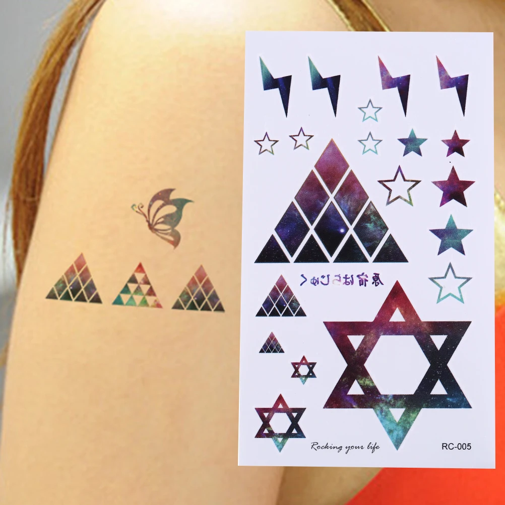 

1 Sheet Colorful Waterproof Stickers Body Art Temporary Tattoo Stickers Geometric Five Star Tattoo Sticker
