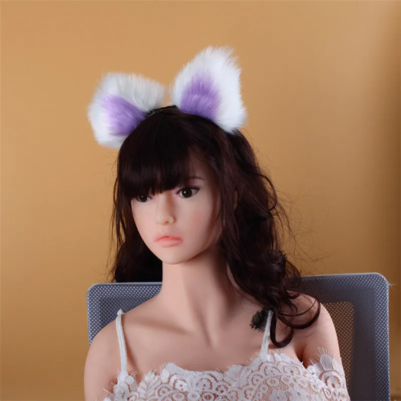 Sexy White and Purple Plush Ear Fox Tail Metallic Anal Plug SM Cosplay Adult Games Couple Flirting Sex Toy Products | Красота и