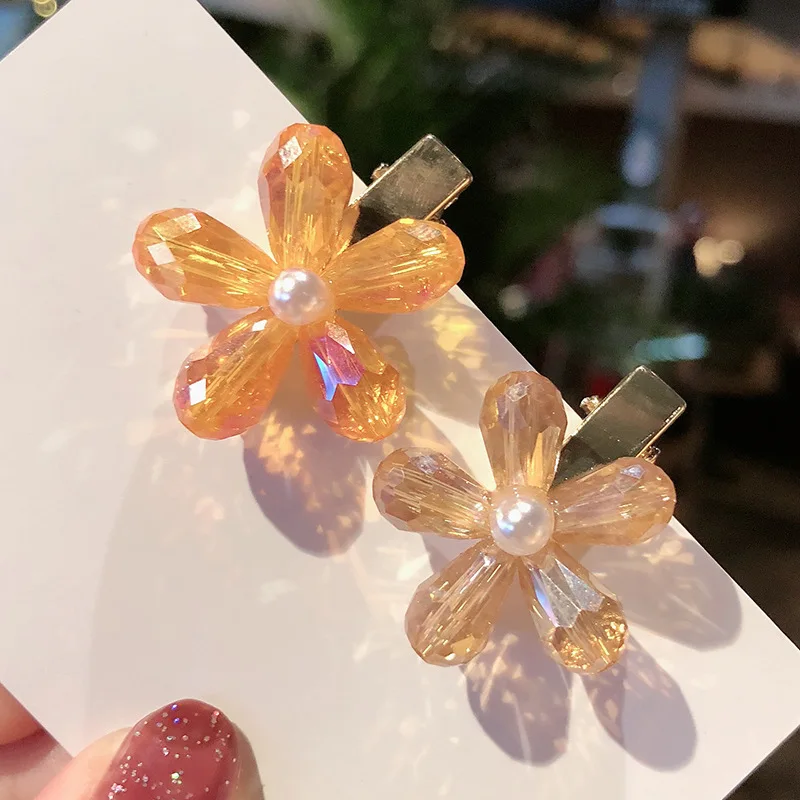 Simple Sweet Hair Pins Crystal Small Flowers Clips For Women Girls Barrette Alloy Hairgrip Bange Accessories |