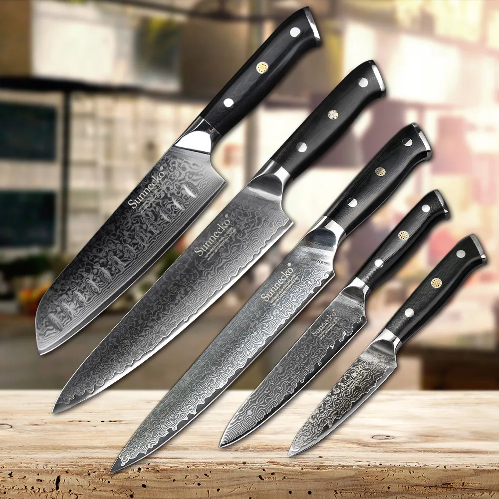 SUNNECKO Damascus Chef Utility Santoku Slicing Paring Cleaver Knife Japanese Kitchen Knives G10 Handle Sharp Meat Cutting | Дом и сад