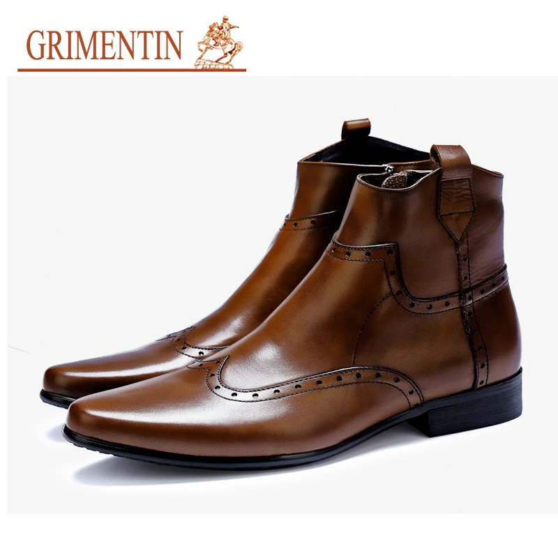 GRIMENTIN/2019 г. Новинка хит продаж мужские ботинки модные высокие из натуральной кожи
