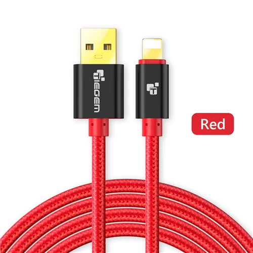 Красный Tiegem нейлон плетеный кабель USB для iPhone 5 5S 7 Plus 1 м/2 м/3 м быстро зарядки синхронизации данных USB кабель для iPhone 6 6 S плюс 5S iPad - Цвет: Красный