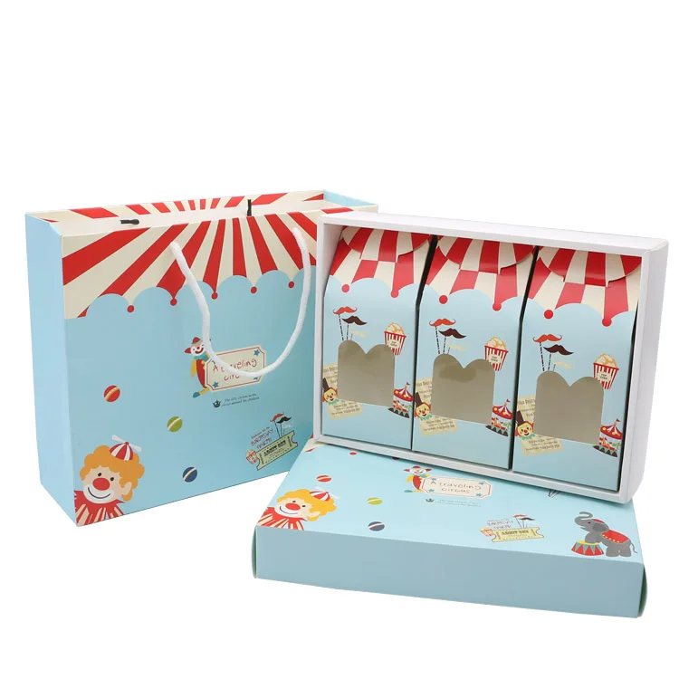 

100 набор подарочная упаковочная коробка из крафт-бумаги для печенья, цирка, лондонского солдата, бумажный пакет с ручками, упаковка для конфет, Детские окна, дня рождения