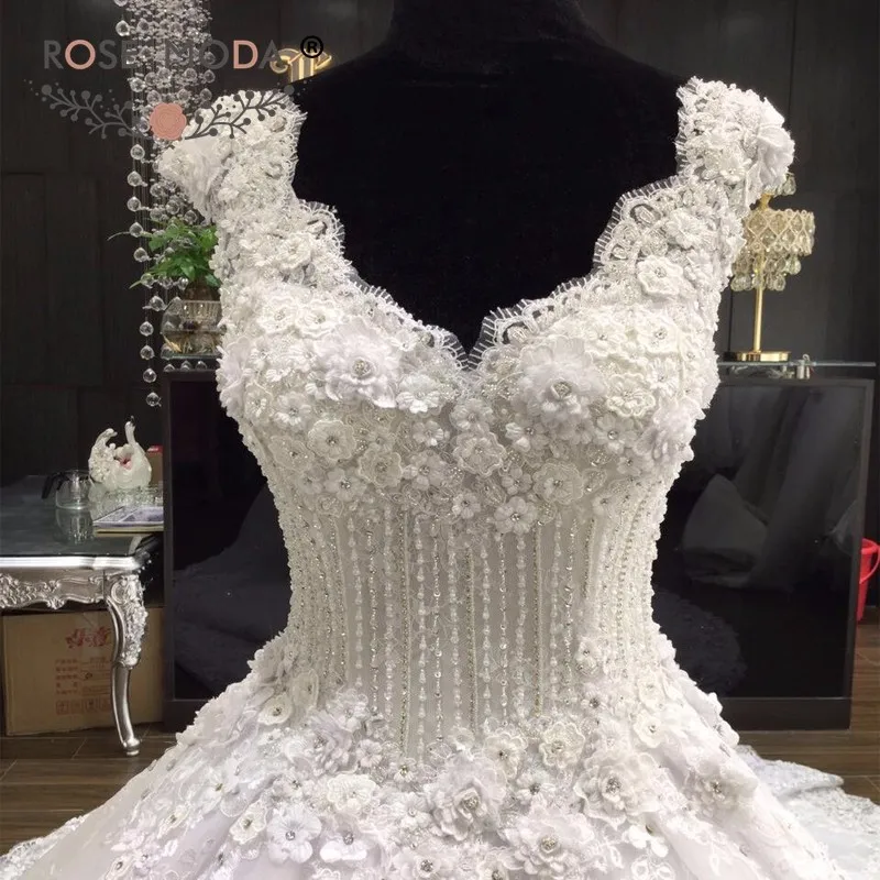 Роза Moda Роскошные 3D Цветы кружево свадебное платье Принцесса Свадебное бальное платье с длинным шлейфом