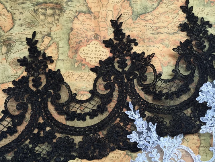 1 ярд 24 см ширина Off Белый/Черный/чисто белый Красивая Вышивка Свадебное кружево